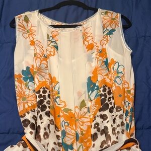 Nicole Miller Orange and Teal Floral Midi Dress